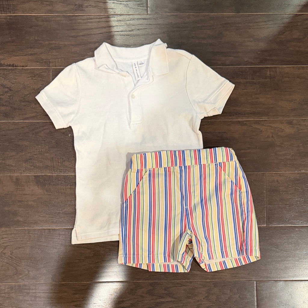 White Polo Shirt Jane And Jack And Striped Shorts Set